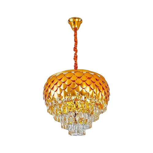 Image of DREAMY DESIGNS Chandelier Lights for Ceiling 500 MM Golden Pineapple Shape 4-Tier K9 Glass Crystal Chandeliers for Living Room Smart 3 Mode LED Light Plate Jhumar Designer Bedroom and Dining Room