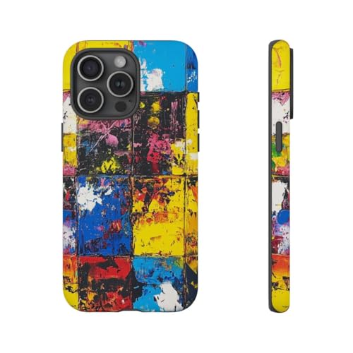 Coque iPhone 15 Pro Max jaune mate抗震防摔 et peinture de grille colorée