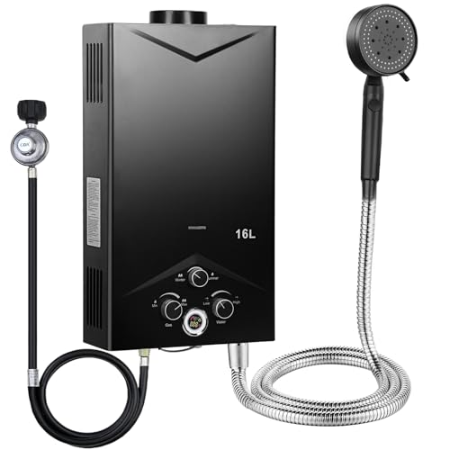 Calentador de Gas de 68000 BTU con Operación por Perilla, 4.21 GPM, Calentador Agua Instantáneo Portátil para Camping, Autocaravana, Ducha Exterior, Baño de Mascotas, Playa y Senderismo