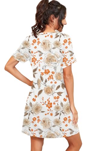Image of PrinStory Nightgowns for Women Short Sleeve Night Gowns Pleated Sleep Shirt Ladies Nightshirt Soft Sleepwear
