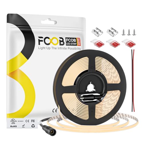 Image of 5mm COB LED Strip Light DC24V Narrow Thin Flexible High Density Uniform 3000K Warm White Cob Strips 400leds /m 16.4FT Dimmable CRI 90+ LED Tape Lights for Car Cabinets, No Controller /Adapter