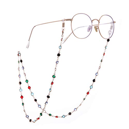 Teamer Fashion Colorful Eyeglass Chain Sunglass Strap Eyeglass Holder Crystal Statement Beaded Reading Bohemian Glass Strap For Women Girls (Rose Gold With White Rubber) #TOP9