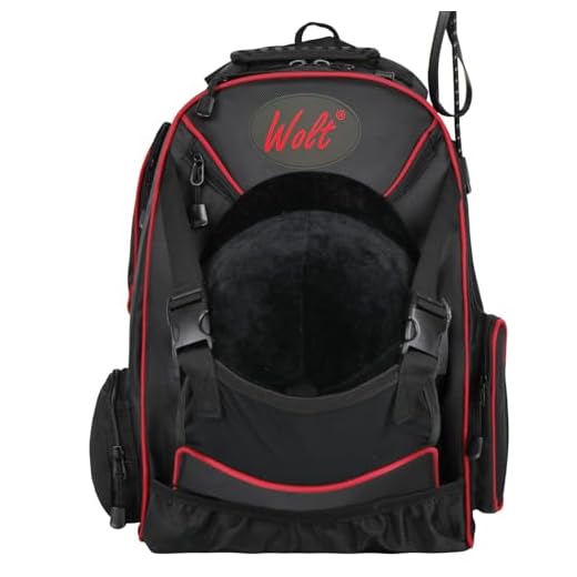 WOLT Professional Equestrian Backpack with Helmet Holder for Horse Riding, One Bag wih Multiple Compartments Carry All Accessories (NOT included), One Size Black+Red