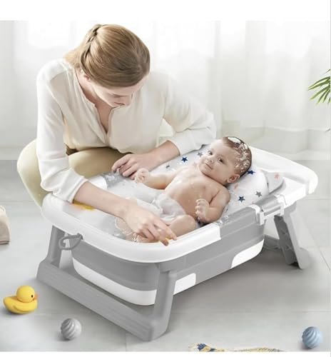 Image of Premium Foldable & Collapsible Baby Bathtub,Bath Tub with Soft Cushion, Bathtub for Newborn to Toddler 0-36 Months,Portable Travel Baby Tub with No-Slip Feet,Baby Shower Gifts Pink (Baby Bath Grey)