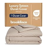 Brooklinen Luxury Sateen Duvet Cover - 100% Cotton, King/California King Size in Pebble with Extra-Long Corner Ties and Button Closure - Best King/Cali King Duvet Covers