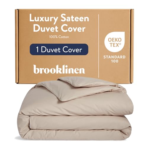 Brooklinen Luxury Sateen Duvet Cover - 100% Cotton, King/California King Size in Pebble with Extra-Long Corner Ties and Button Closure - Best King/Cali King Duvet Covers by Brooklinen - Used condition - US$140.15