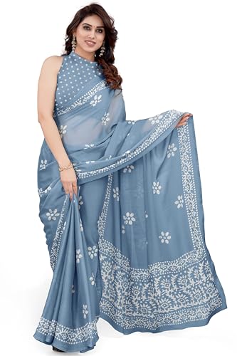 MIRCHI FASHION Women's Latest Chiffon Batik Printed Saree with Blouse Piece