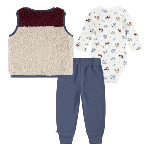 HUGGIES Unisex Baby Long Sleeve Waffle Knit Bodysuit, Pants, and Sherpa Vest 3-piece Outfit Set2