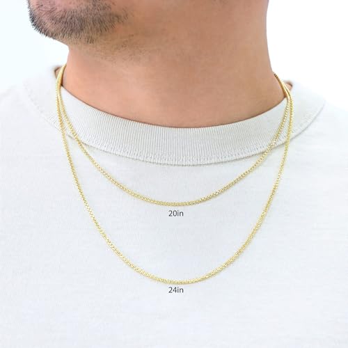 Nuragold 10k Real Yellow Gold Round Box 2mm Venetian LInk Chain Necklace (16"-30") Dainty Italian Jewelry for Men & Women2