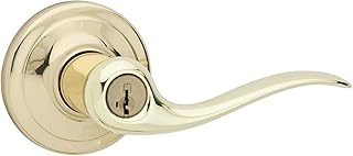 Kwikset 97402-657 Tustin Keyed Entry Lever for Garage or Office Door Handle Featuring SmartKey Security with a Traditional Design Entry Lever, Polished Brass (97402-657)