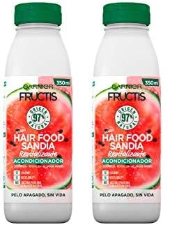 Garnier Fructis Hair Food, Acondicionador Sandía Revitalizante, Nutre y Desenreda, Para Cabello Seco o Apagado, Fórmula Vegana, Sin Siliconas, 350 ml (Paquete de 2)