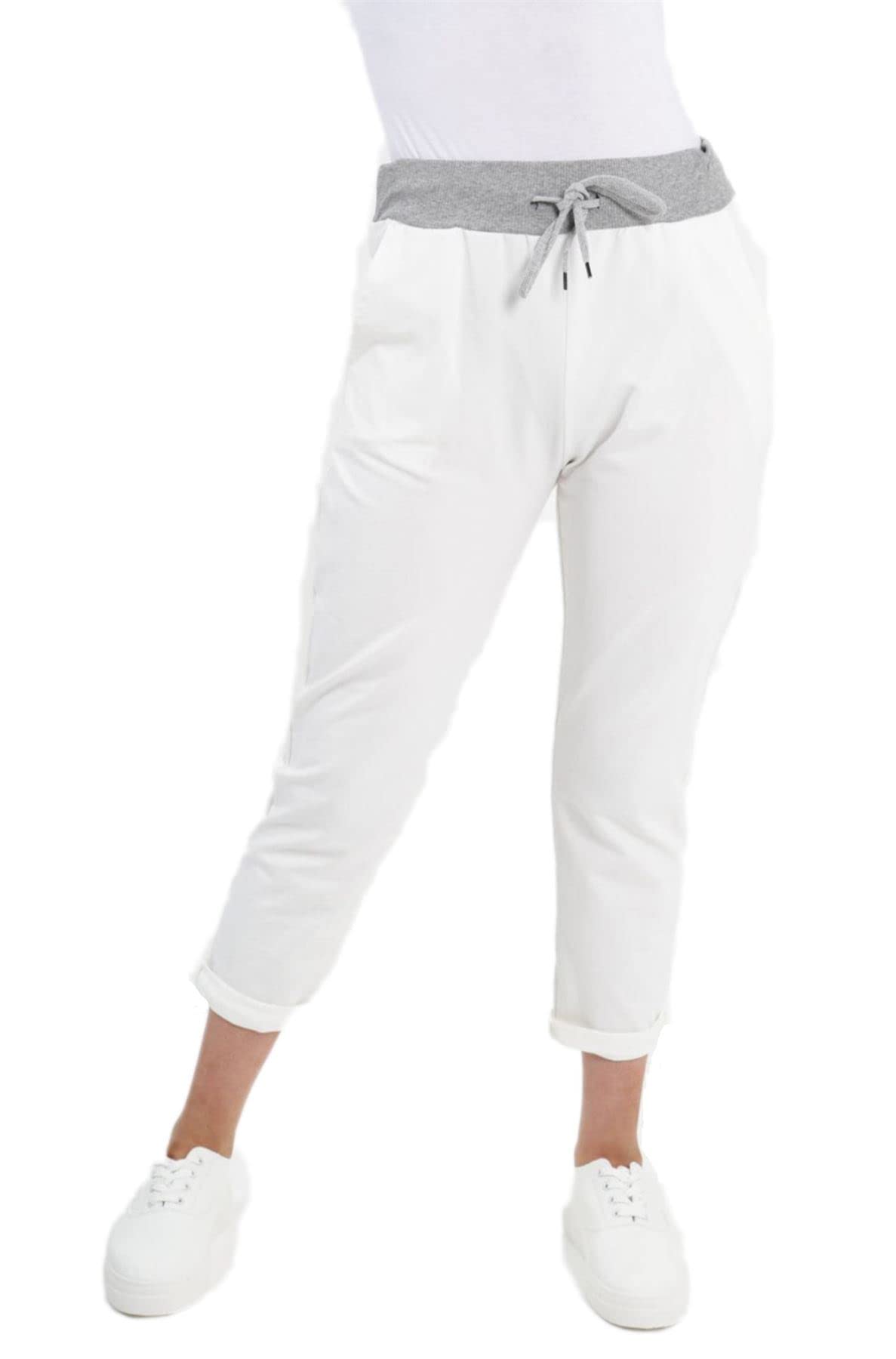 Crazy Girls Womens Italian Trousers, Plain Cream, XXL (UK 20-22)