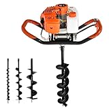 Kaitou エンジン穴掘り機 2サイクル 52cc 1.9kw アースオーガー 3種 ドリル付き 杭打ち 植樹 穴開 種まき くい打ち