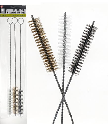 Image of 3 Piece Set of 16-Inch Tube Cleaning Brushes Copper, Stainless, Nylon for Various Surface Use (1-Inch Diameter)
