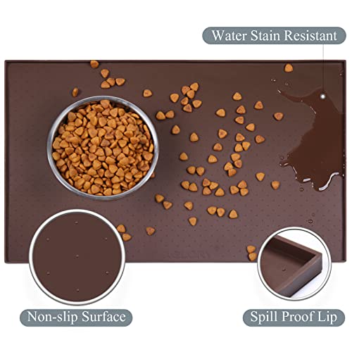 VIVAGLORY Dog Food Mat, Cat Dog Feeding Mat, Waterproof Non-Slip Food Grade Silicone Mat Placemat with Raised Edge, Anti-Messy Pet Bowl Mat for Food and Water, Chocolate, S(19"x12") - Thumbnail 3
