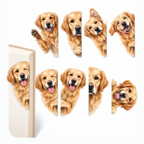 Golden Retriever Gifts for Women - Golden Retriever Magnetic Bookmarks 8PCS, Cute Dog Page Markers with Peek Design, Gifts for Dog Lovers Women, Book Accessories for Readers & Planners