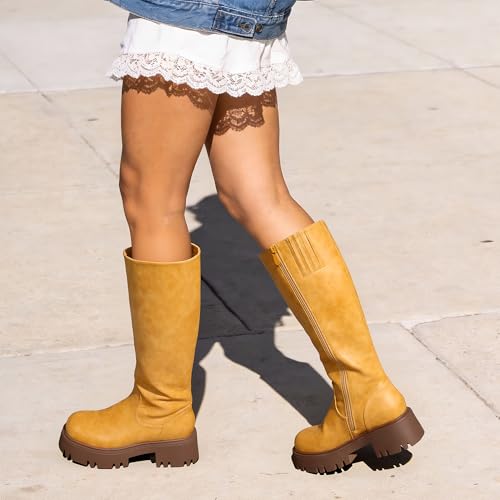 Image of DREAM PAIRS Knee High Boots, Comfortable Chunky Platform Round-Toe Side Zip Boots for Women