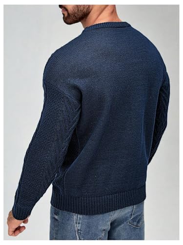 WDIRARA Men's Cable Knit Sweater Crew Neck Long Sleeve Pullover Casual Knitted Tops3
