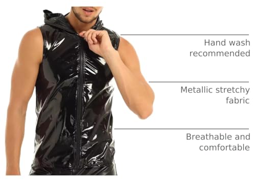 Image of AIEOE Men's Leather Metallic Shirts Shiny Slim Fit Stretch Top Wetlook Club Party Undershirts