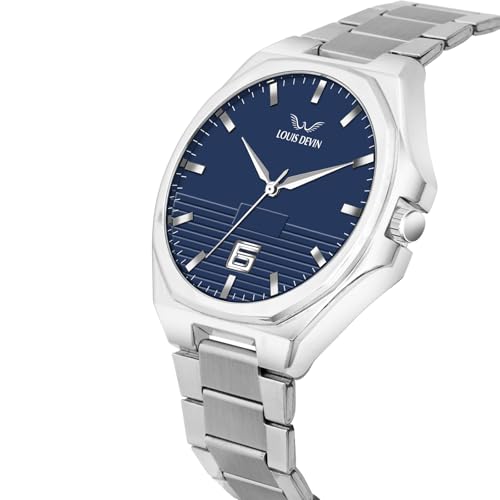 Image of LOUIS DEVIN Stainless Steel Chain Analog Wrist Watch for Men (Black /Blue /Green /White Dial) | LD-G076-CH