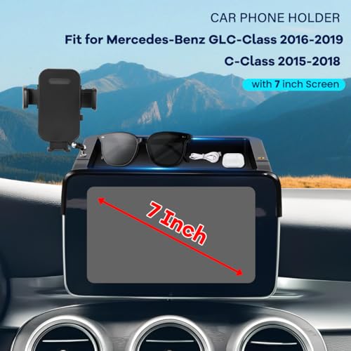 Image of Car Phone Holder Compatible with Mercedes-Benz GLC-Class 2016-2019 /C-Class 2015-2018 Accessories 7-Inch Screen Fixed Clip, Cell Phone Mount with Dash Tray Organizer Hands-Free 360 Rotation