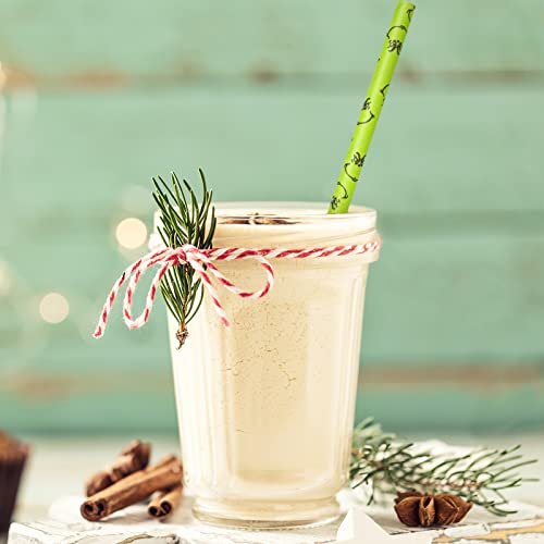 Whaline 200Pcs Christmas Paper Straws Green Cartoon Character Disposable Straws Xmas Funny Face Full Covered Drinking Straws For Christmas Winter Party Wedding Birthday Decoration Supplies #TOP4