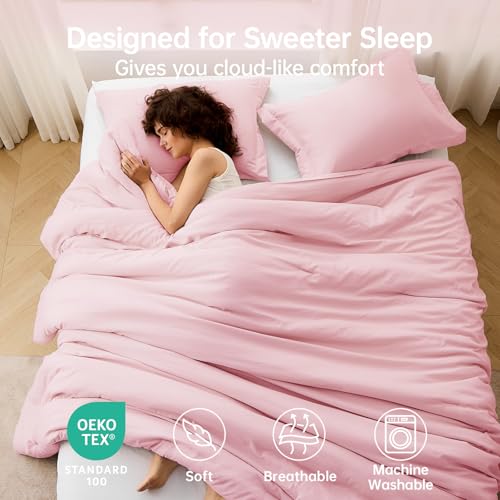 Image of MUXHOMO Pink Oversized King Comforter Sets, All Season Ultra Soft Down Alternative Bedding - 3 Piece Lightweight Bed Set Includes 1 Comforter (120 inchx98 inch) and 2 Pillow Shams (20 inchx36 inch)