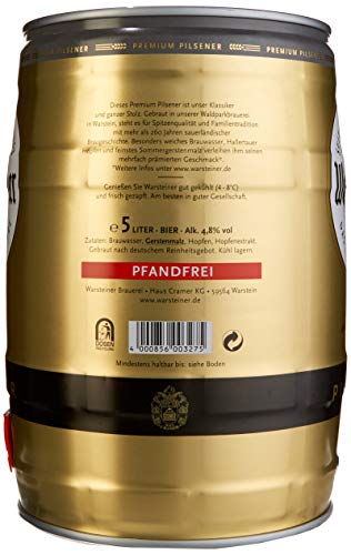 Warsteiner Premium Pilsener 5 L Bierfass mit Zapfhahn, Partyfass, Pfandfrei (1 x 5 l Partyfass) - Image 4