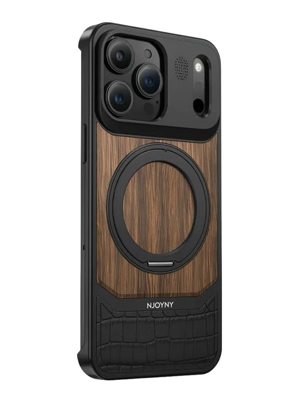 Image of Bezel-Less Slim Natural Wood Case Compatible with iPhone 17 Pro with Magnetic Ring |Cloth Aroma Therapy Wooden Case - Black