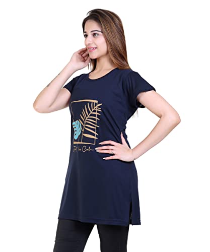 Image of DG Divine GirL Women's Cotton Printed Long Regular Fit Round Neck Top /T-Shirt /Tshirts