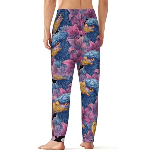 Blue Eagle1 with Lilies Flower Men's Pajama Bottoms Sleep Lounge Soft Comfy Pants Sleepwear3