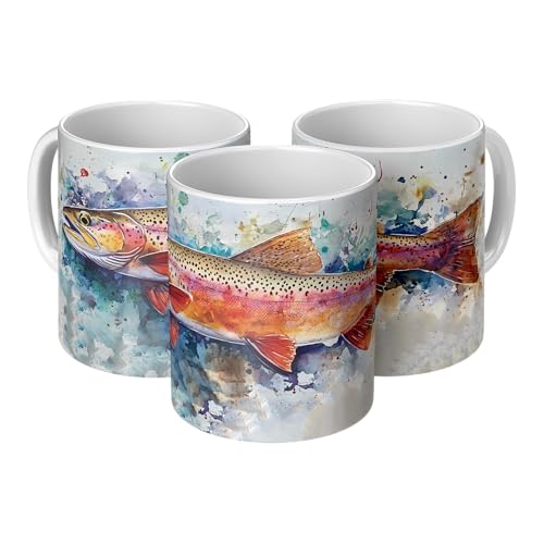 Taza de cerámica blanca de 11 oz con diseño de trucha arcoíris miniatura 2