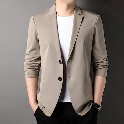 Men 's Summer Lightweight Suit Jacket, Summer Jackets for Men Sunscreen Coats Solid Color Lapel Suit Casual Blazer-Two Button Khaki M3