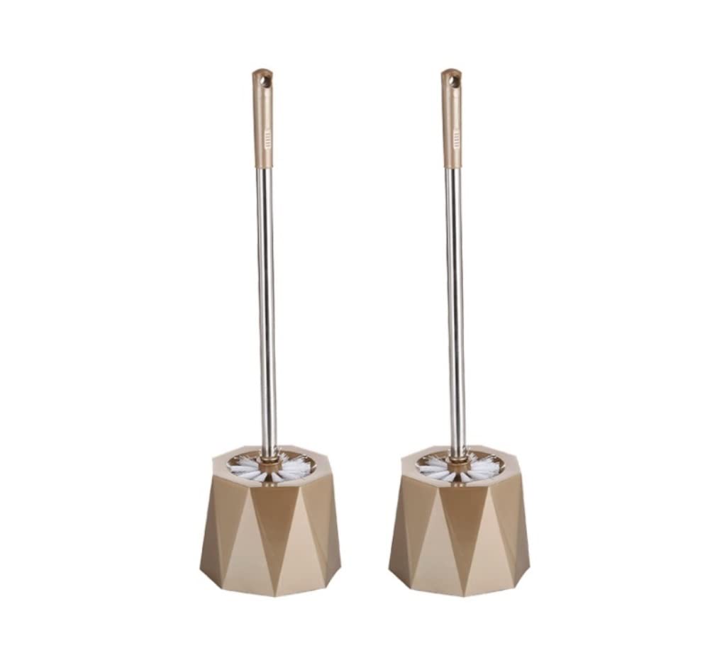 Escobilla WC 2 Uds Cepillo De Baño De Plástico Y Soporte De Acero Inoxidable Mango Largo Juego De Inodoro Limpio con Base Cepillo para Inodoro Escobilla de Baño (Color : Champagne, Size : Polygon)