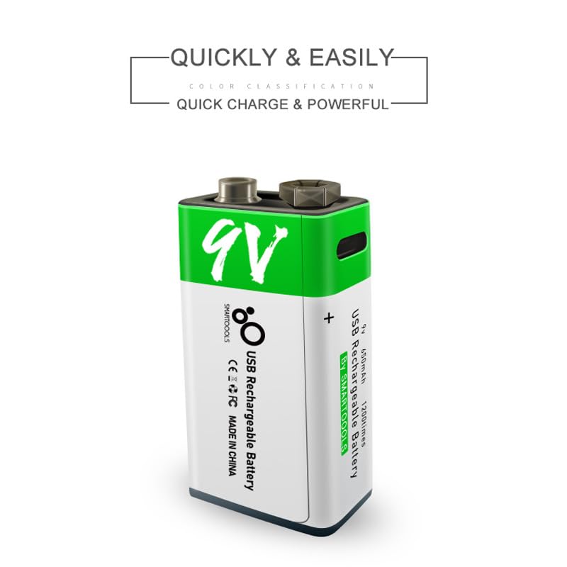 Image of KP Original USB 9V Type-C Rechargeable Battery, 9V 650mAh Rechargeable Battery for Long-Last High-tech Environmental Battery(Pack of 1)