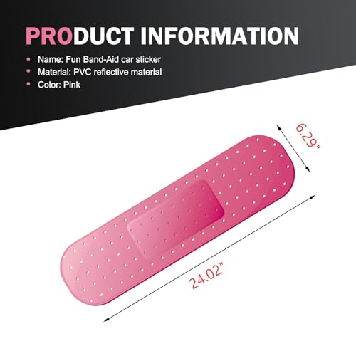 Image of Funny Car Bandaid Sticker, 24.02 inch x 6.29 inch Giant Waterproof Vinyl Bandaid Decals for Scratches /Dents, Universal Scratch Cover Bumper Stickers (Large Size, Pink)