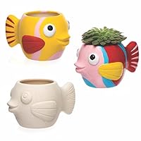 Baker Ross FE220 Jungle Animal Ceramic Flowerpots Box of 3, Paintable Creative Art and Craft Projects for Kids to Make, Personalise and Decorate