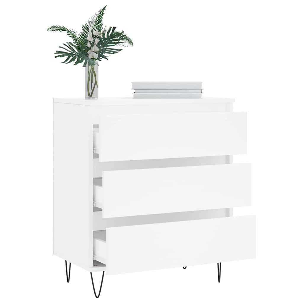Credenza bianca, 60 x 35 x 70 cm, in legno con gambe in ferro, moderna, per soggiorno, corridoio e camera da letto, con spazio e superficie decorativa