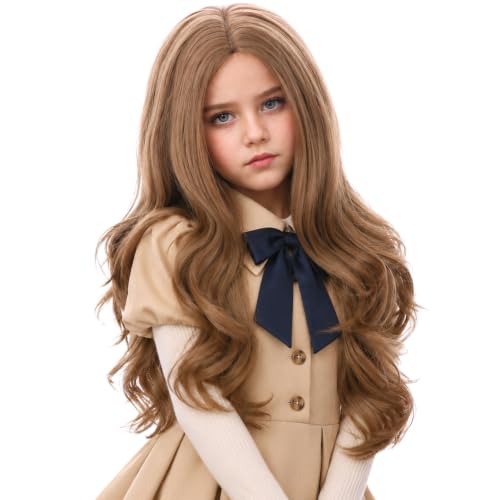 Tadscoyo Light Brown Wig for Kids Girls Brown Long Wavy Curly Wig