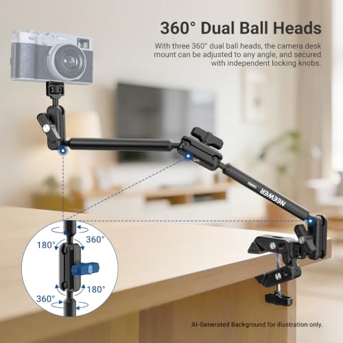 Image of NEEWER Basics Magic Arm Table Stand, 55 cm Microphone Arm Overhead Mobile Phone Holder Desk with 1 /4 inch 3 /8 inch Threads for ARRI, for DSLR Action Cam Webcam Mic LED Light for Video Reinforcement, UA061