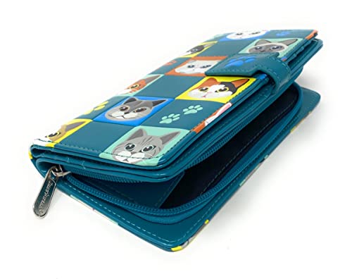 Shag Wear Cat Checkers Large Animal Wallet for Women and Teen Girls Vegan Faux Leather 7" Teal4