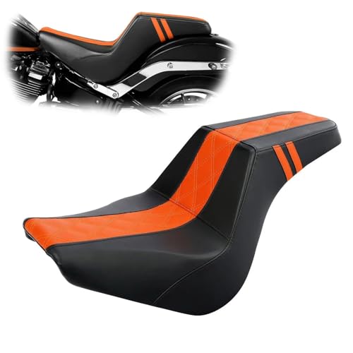 Asiento de moto para viajar en pareja en Harley Softail Street Bob FXBB 2018-2020 negro naranja