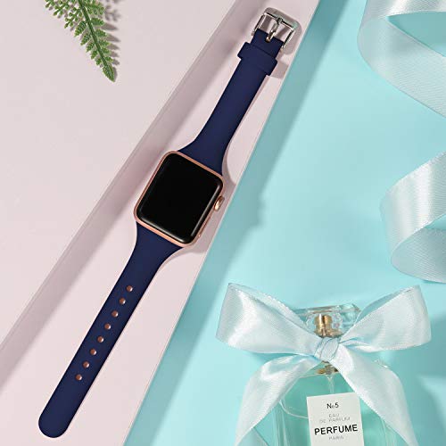 Image of Laffav Compatible with Apple Watch Bands for Women 40mm 38mm 41mm 44mm 42mm 45mm 46mm 49mm, Soft Silicone Narrow Slim Thin Sport Replacement Strap for iWatch Bands Series 11 10 9 8 7 6 5 4 3 SE3 /2 /1