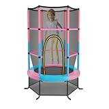 GOPLUS Trampolín Infantil Ø165 cm con Red de Protección, Cama Elástica para Niños Exterior Interior Antideslizante, Trampolin para Jardín Capacidad de Carga 135 kg (Macaron, Ø165 x 191 cm)