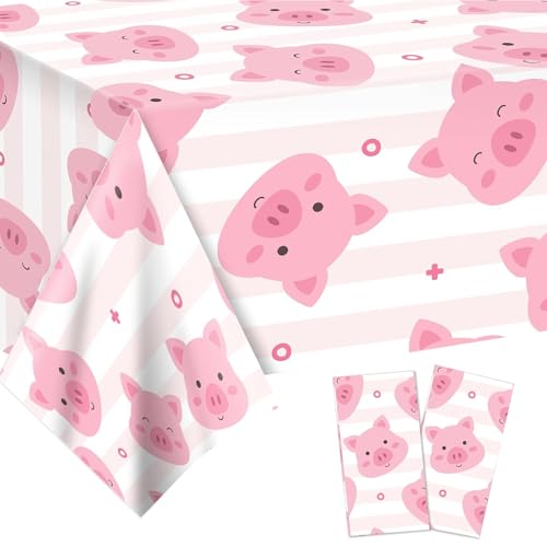 Hoadyush 2 Piezas Rosa Precioso Estampado de Cerditos Mantel Mesa Rectangular, Mantel Cumpleaños Infantiles, Celebraciones Familiares, Fiestas y Cumpleaños (130 x 220 cm)