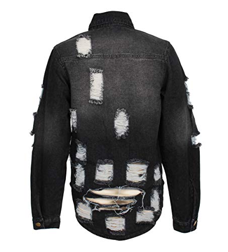 Chouyatou Women's Spring Fall Wear Ripped Hole Casual Mid Long Denim Jacket Coat (X-Large, Black) #TOP3