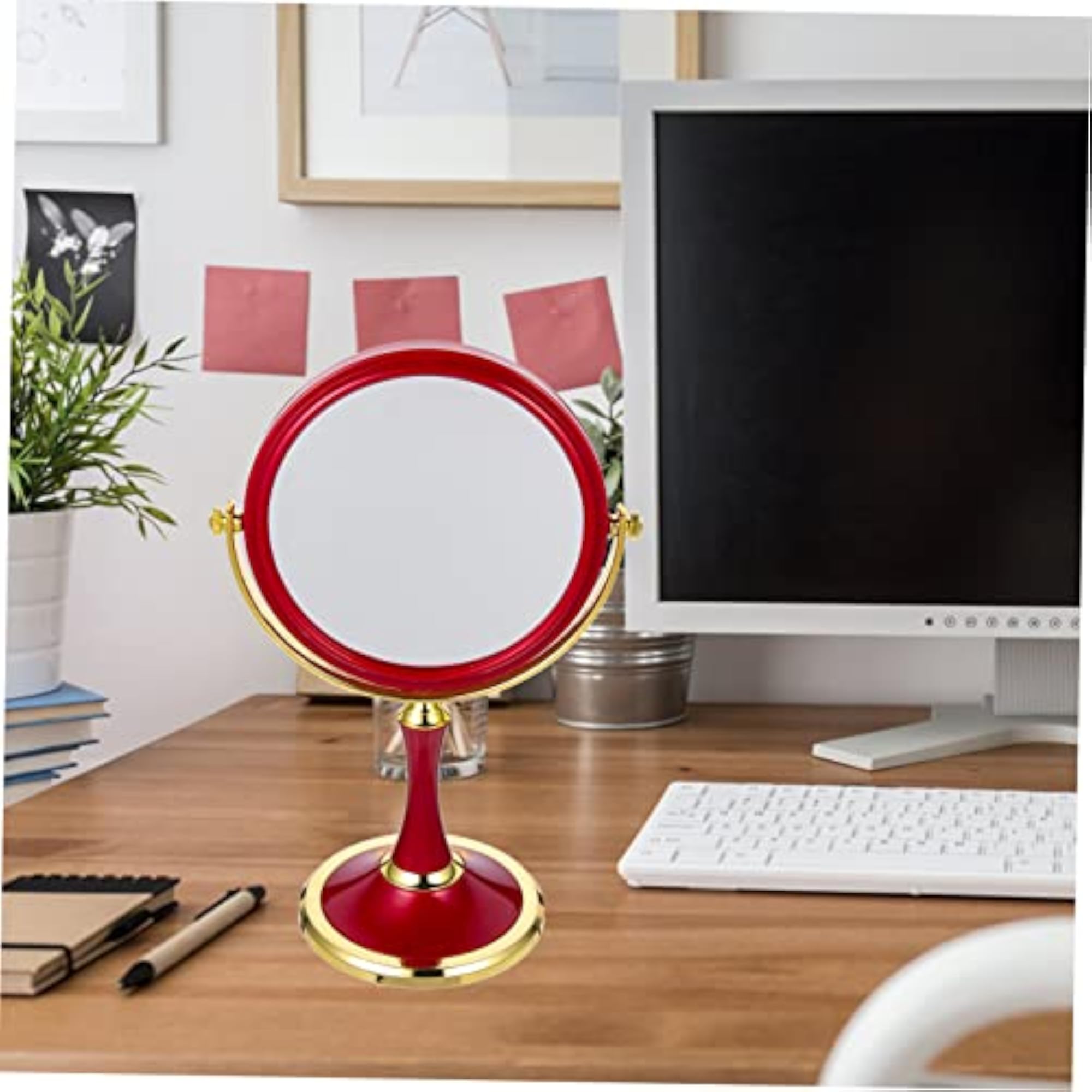 Double-Sided Rotating Tabletop Makeup Mirror, Rose Design