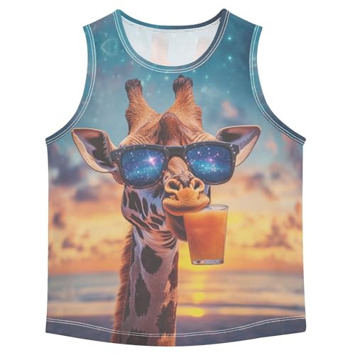 Boys Tank Top Shirts Giraffe Starry Sky Galaxy Animal Sleeveless T-Shirts Crew Neck for Kids Clothing Children