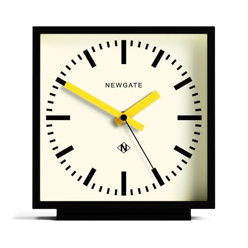 NEWGATE® Amp Schreibtisch Uhr | Quadratische bahnhofsuhr Design | Schwarzes gehäuse mit gelben zeigern | Moderner Stil für Schreibtisch, tischplatte, kaminsims, Regal oder nachttisch