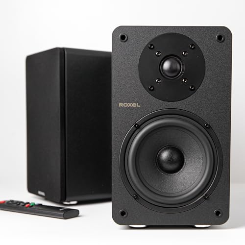 Roxel Onyx Active Bookshelf Speakers, 100 Watt RMS Power, Full Range 5.25' Bass Driver, Wireless BT...